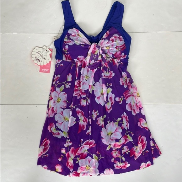 Vibrant Floral Sleeveless Padded Bathing Suit Dress Medium - Picture 1 of 15